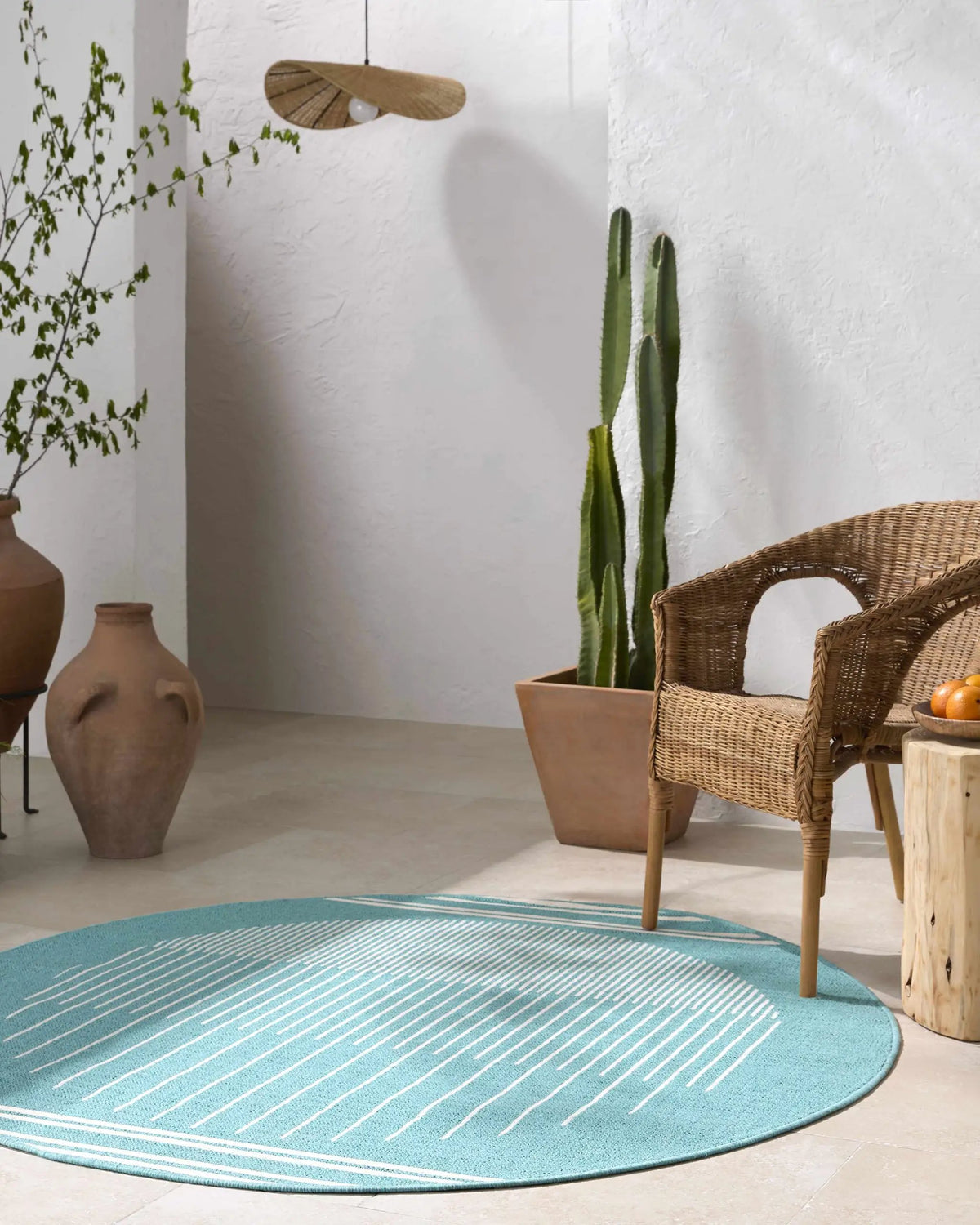 Nabil Aqua Outdoor Area Rug - Clearance, installed in a room 2