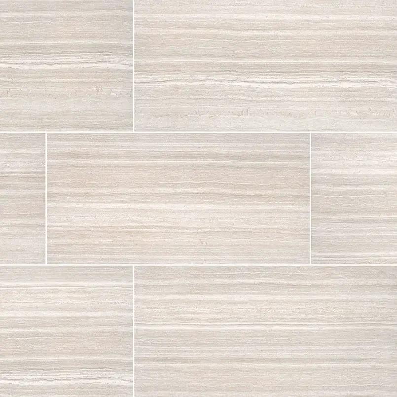 Essentials Charisma White Matte Limestone Look Ceramic Tiles 12x24 close up