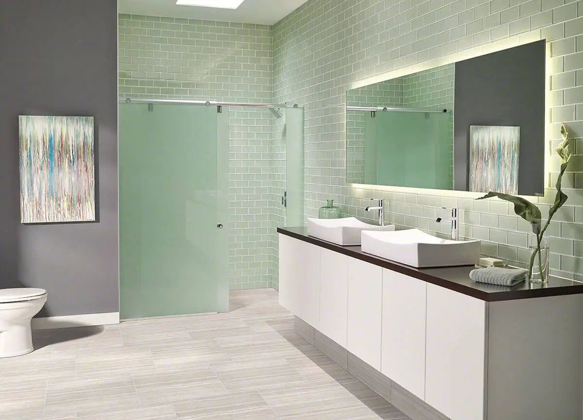 Essentials Charisma White Matte Bullnose Limestone Look Ceramic Moldings 3x18 in a finished room