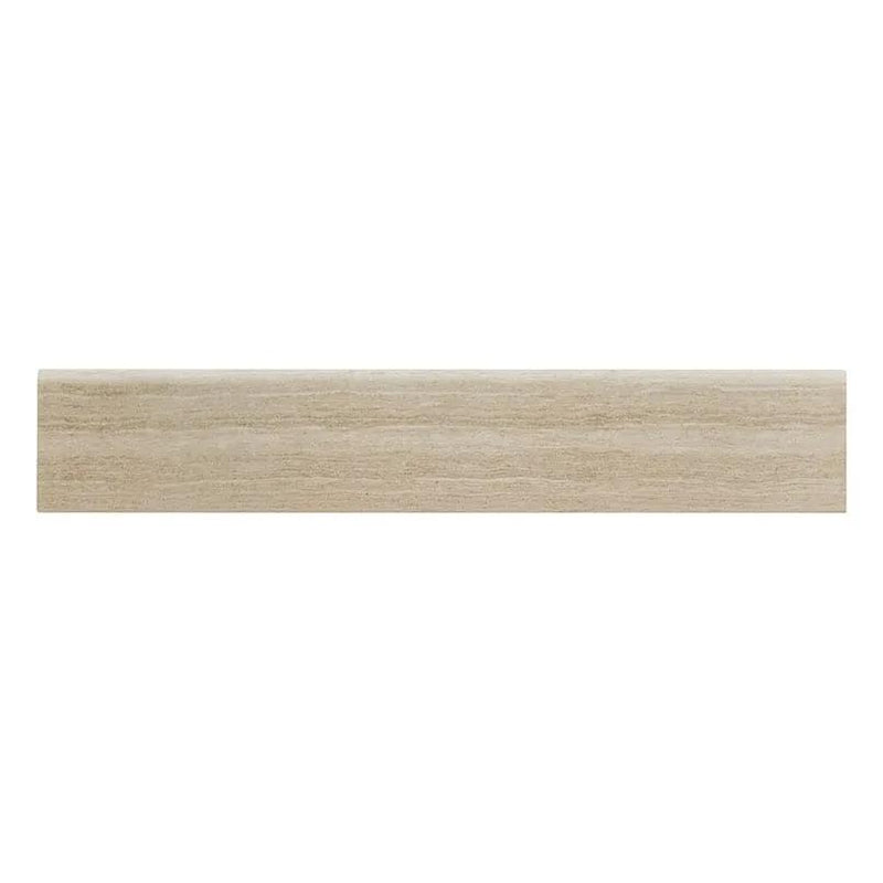 Essentials Charisma White Matte Bullnose Limestone Look Ceramic Moldings 3x18 close up