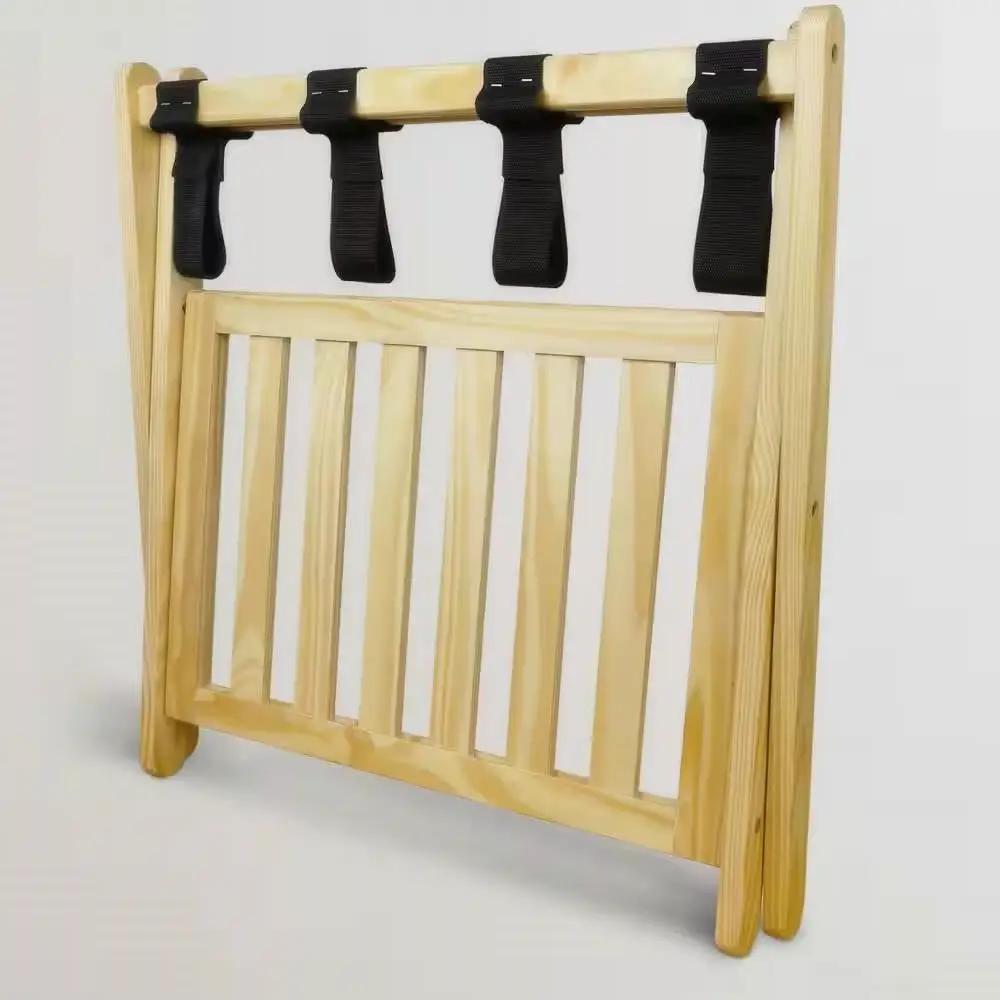 Solid Wood Luggage Rack with Bottom Storage Shelf in Natural with Black Straps by HomePacific
