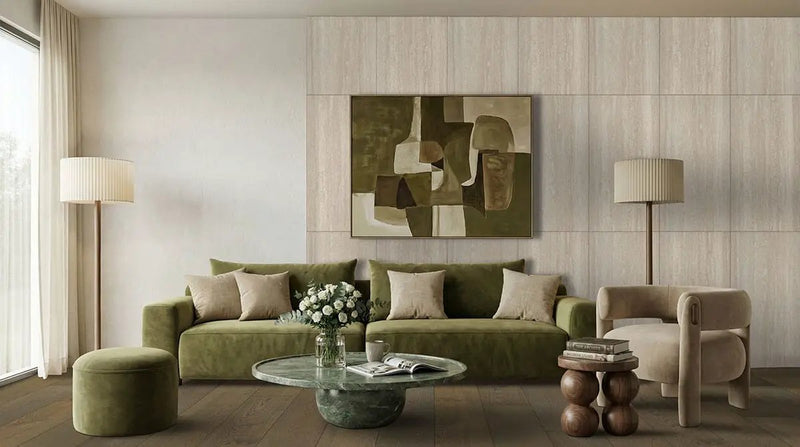 Avorio Ridge Matte Porcelain Tiles 24x48 in a finished room