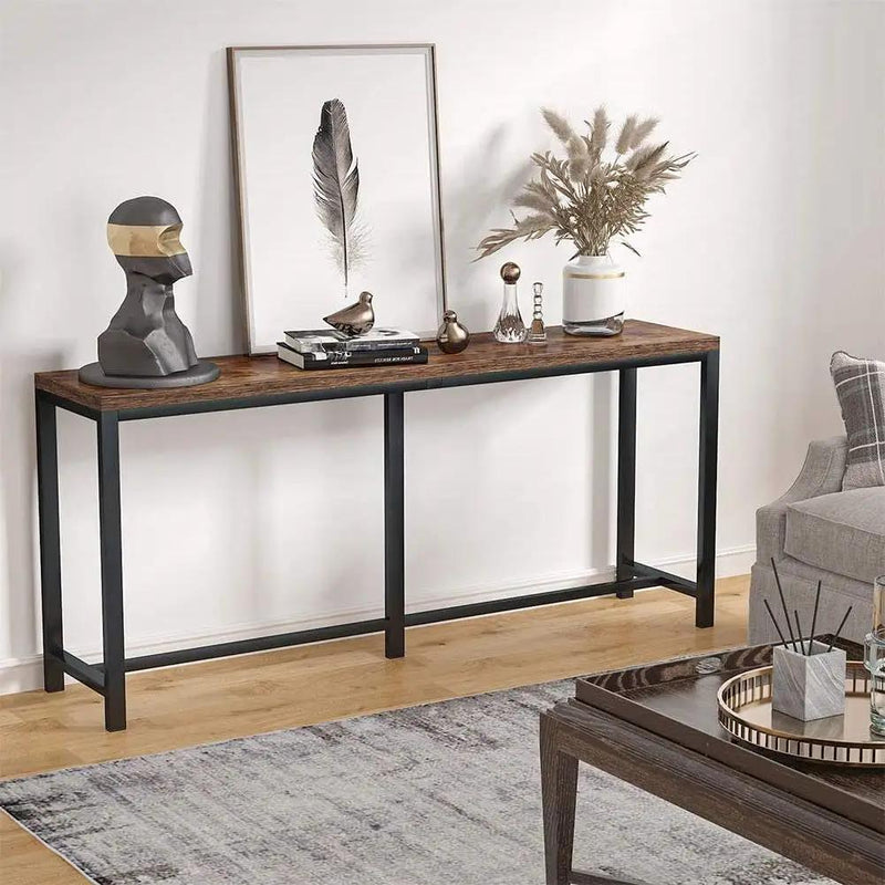 70-inch Long Narrow Hallway Sofa Table with Wood Top and Black Metal Frame by HomePacific