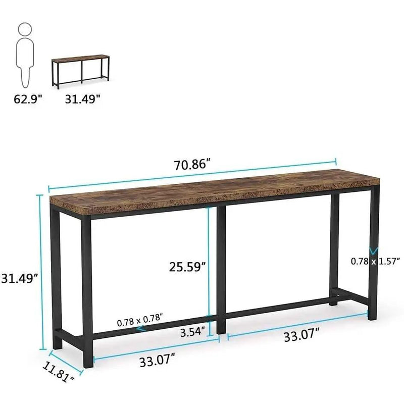 70-inch Long Narrow Hallway Sofa Table with Wood Top and Black Metal Frame by HomePacific