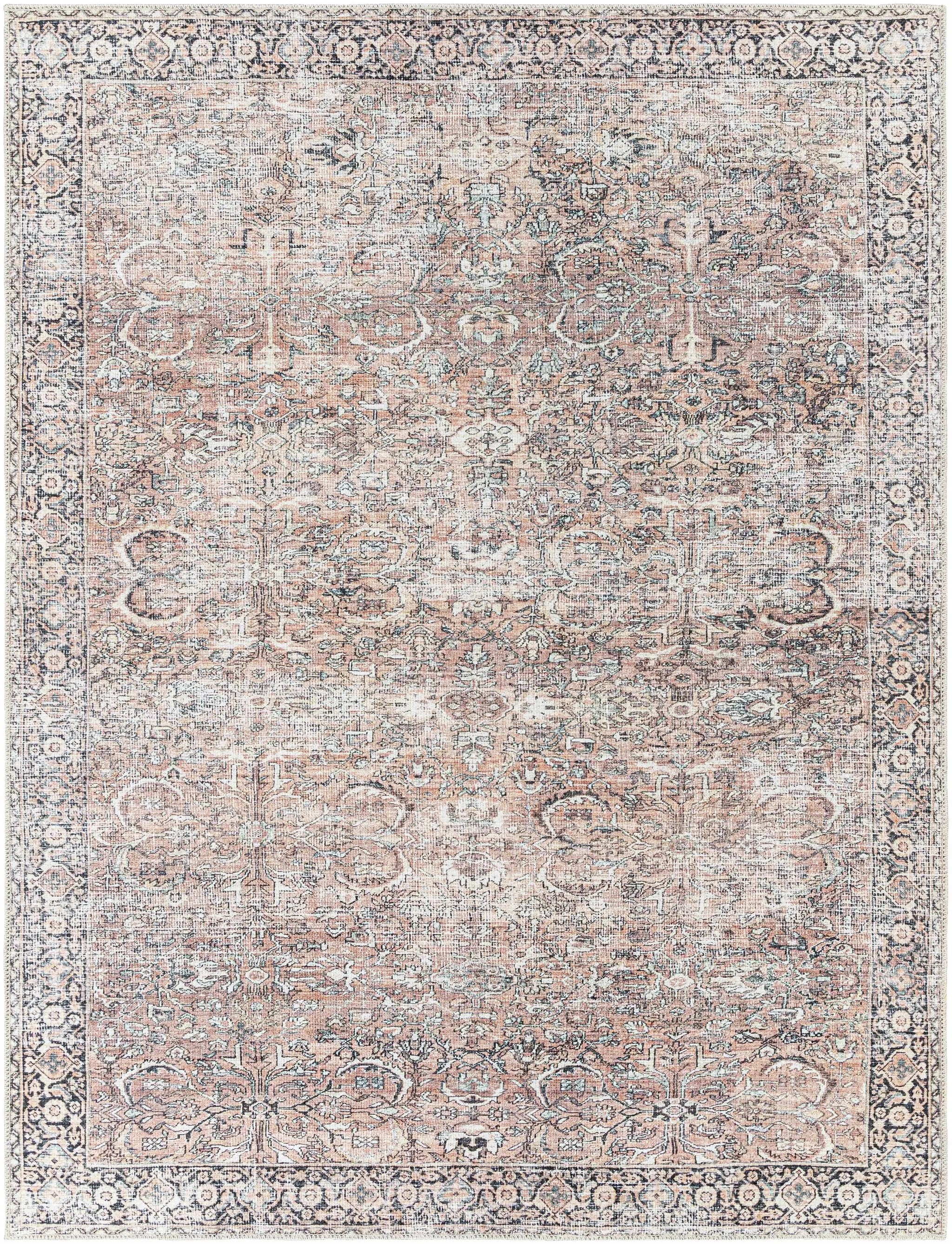 Peach Noda Vintage Washable Area Rug - Clearance by Boutique Rugs