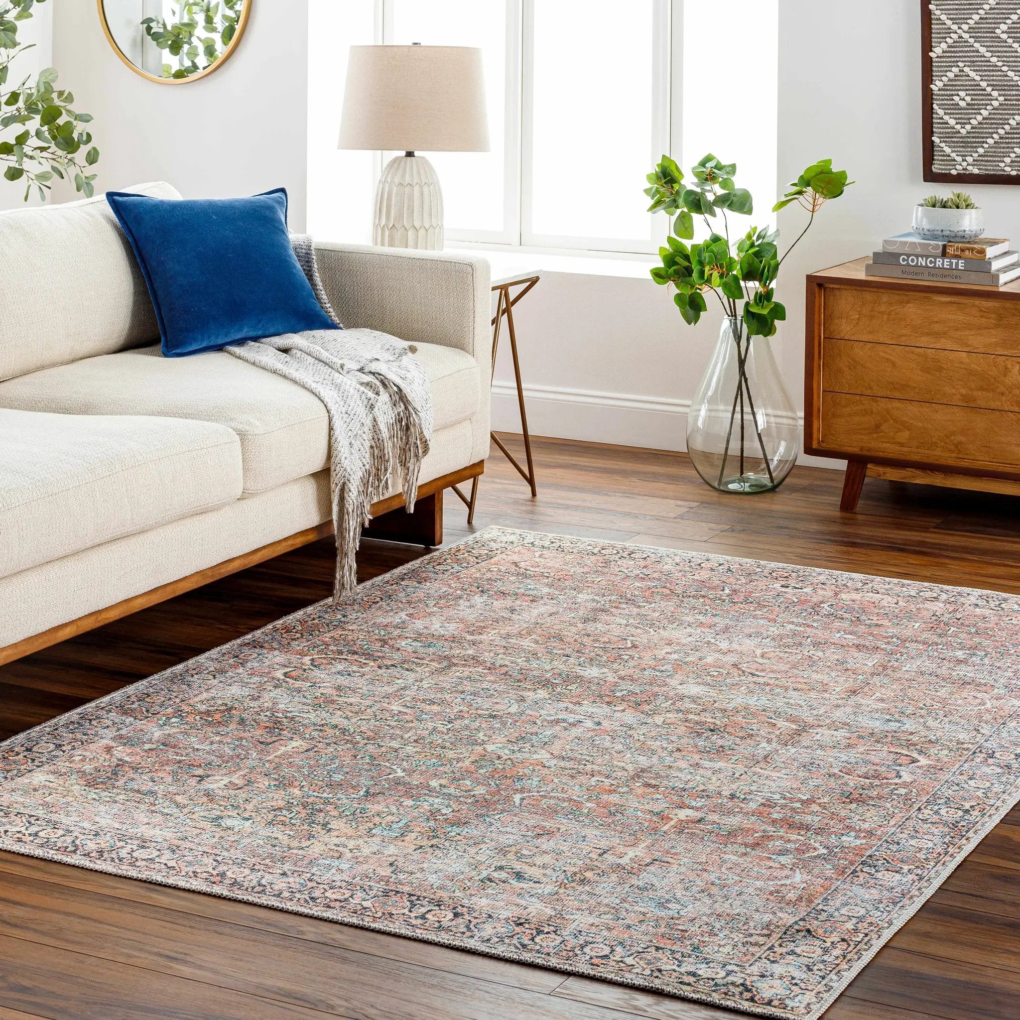 Peach Noda Vintage Washable Area Rug - Clearance by Boutique Rugs