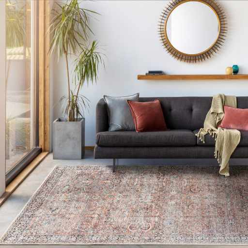 Peach Noda Vintage Washable Area Rug - Clearance by Boutique Rugs