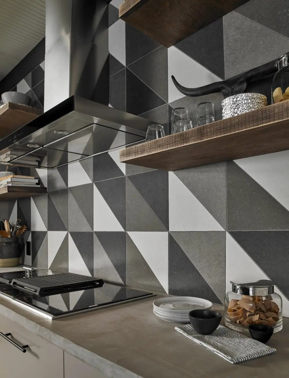 Dimensions Glacier Matte Porcelain Mosaics 2x2 in a finished room