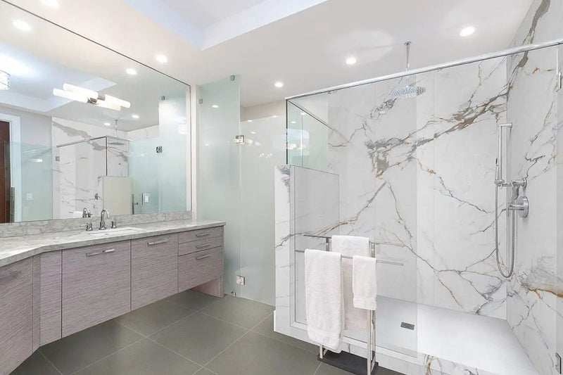 Dimensions Concrete Matte Porcelain Tiles 12x24 in a finished room