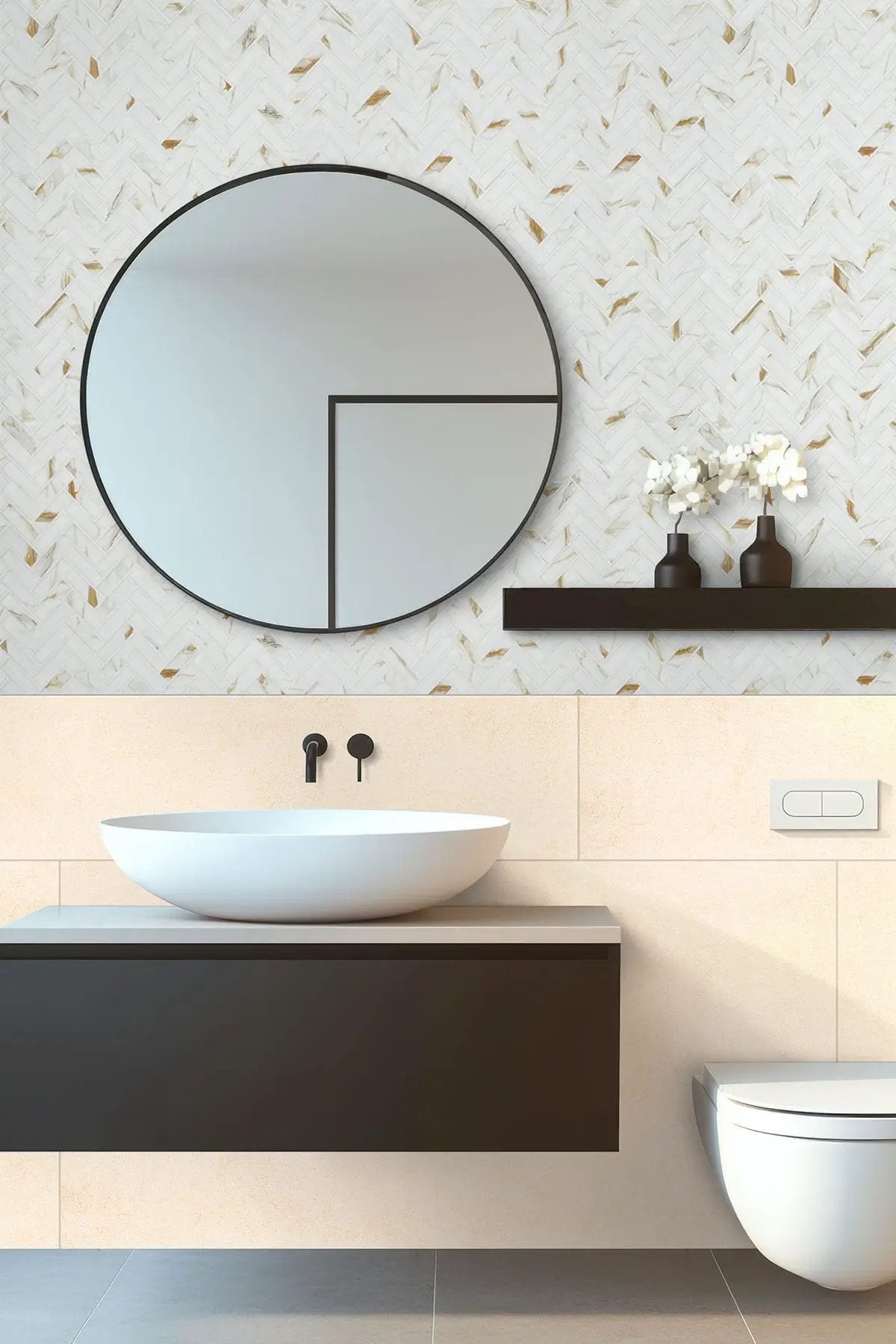 Dimensions Glacier Matte Porcelain Tiles 24x24 in a finished room