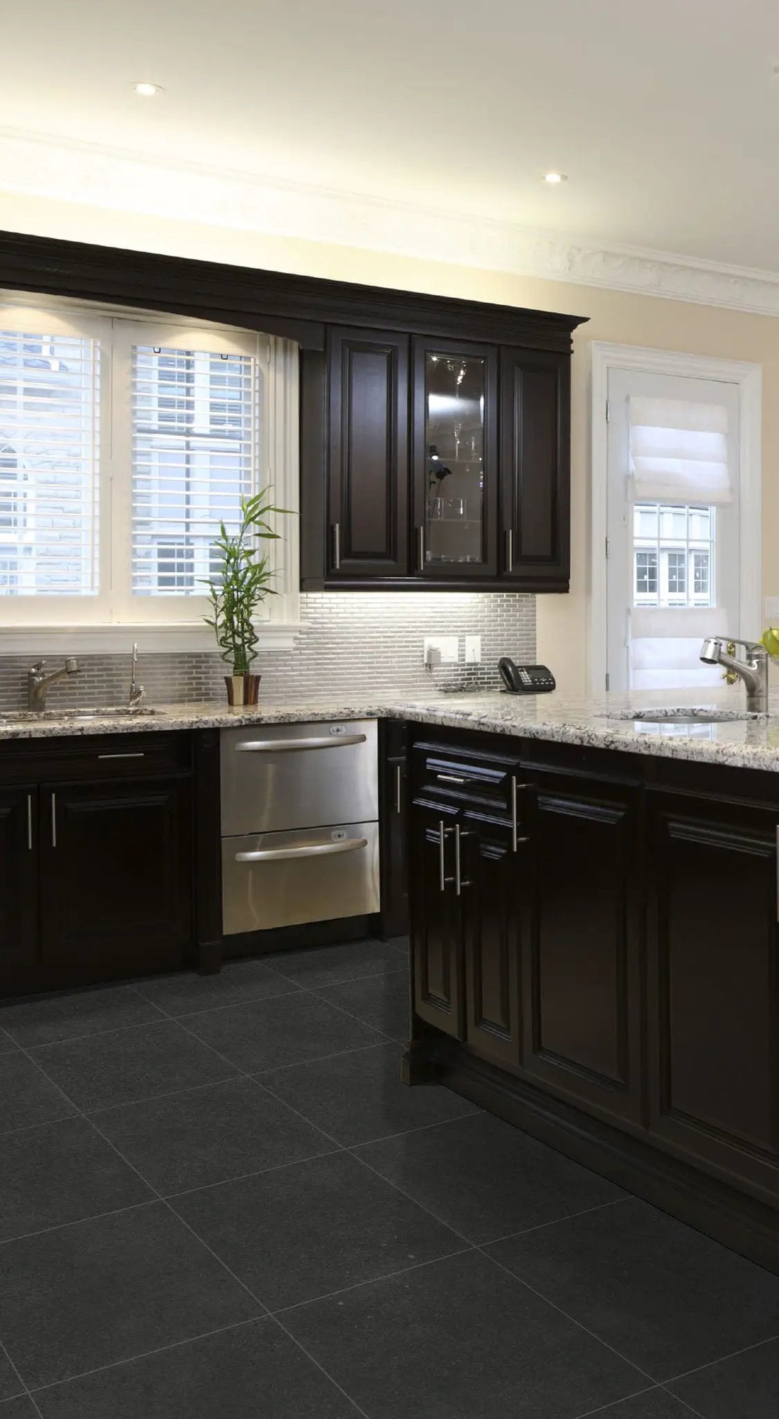 Dimensions Graphite Matte Porcelain Mosaics 2x2 in a finished room