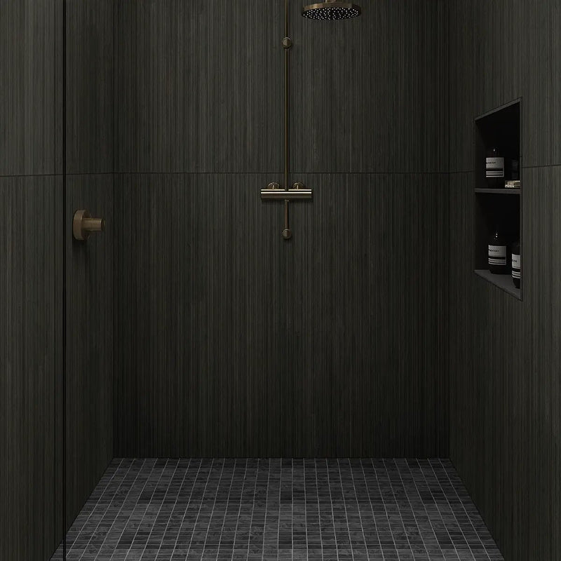 Durban Anthracite Matte Bullnose Porcelain Moldings 3x24 in a finished room