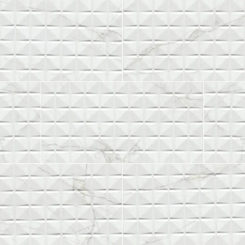 Dymo Calacatta White 12x24 Glossy Ceramic Tiles close up