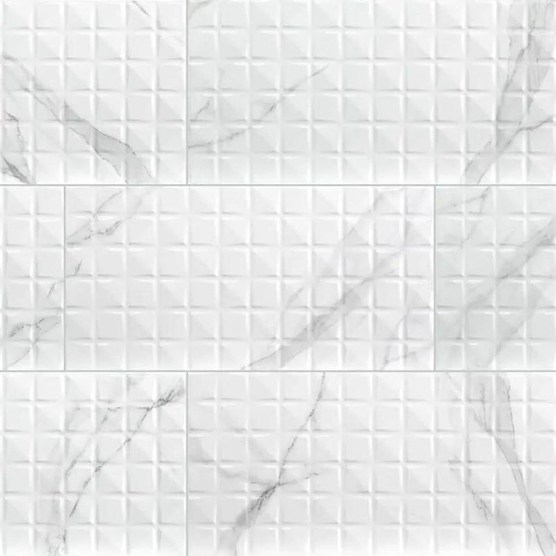 Dymo Stripe White 12x24 Glossy Ceramic Tiles close up