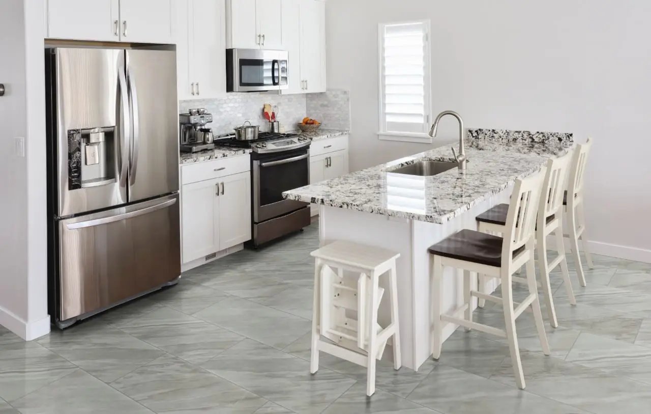 Eden Bardiglio Polished Marble Look Porcelain Tiles 24x24 in a finished room