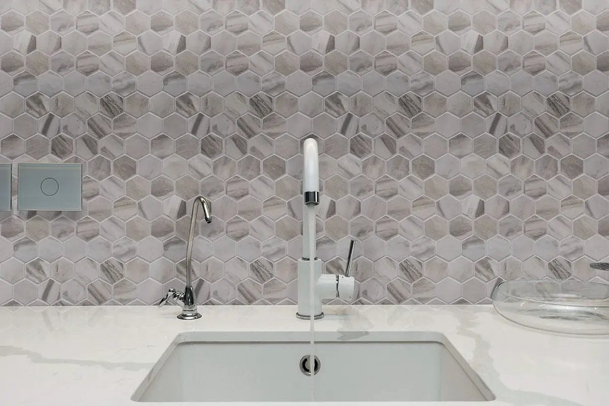 Eden Bardiglio Matte Marble Look Porcelain Tiles 12x24 in a finished room