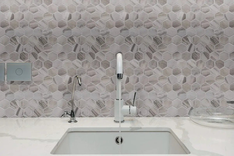 Eden Bardiglio Polished Marble Look Porcelain Tiles 12x24 in a finished room