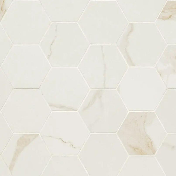 Eden Calacatta Matte Hexagon Marble Look Porcelain Mosaics 3x3