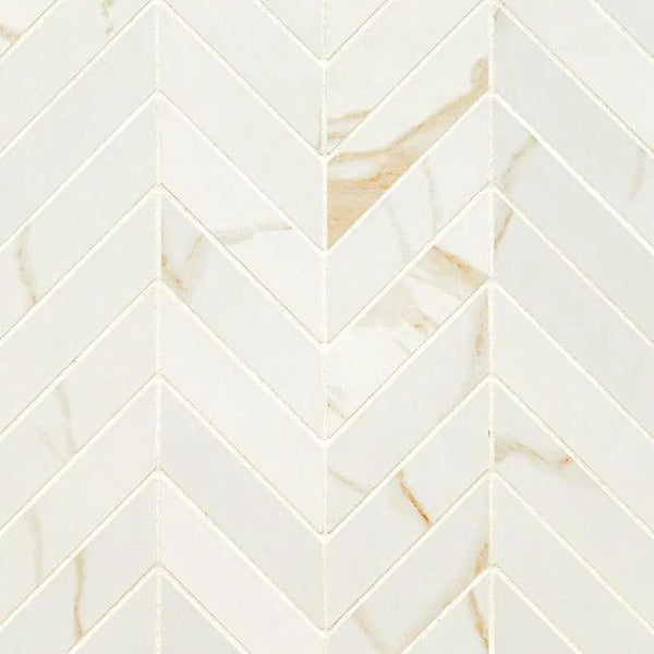 Eden Calacatta Matte Chevron Marble Look Porcelain Mosaics 12x15