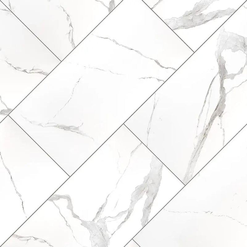 Eden Statuary Matte Chevron Marble Look Porcelain Mosaics 12x15 angled view