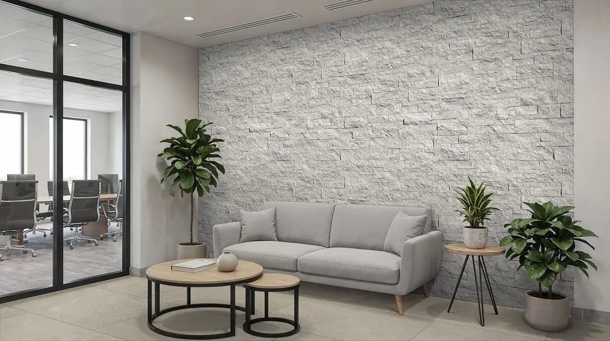 Elbe Ash Lappato Porcelain Tiles 12x24 in a finished room