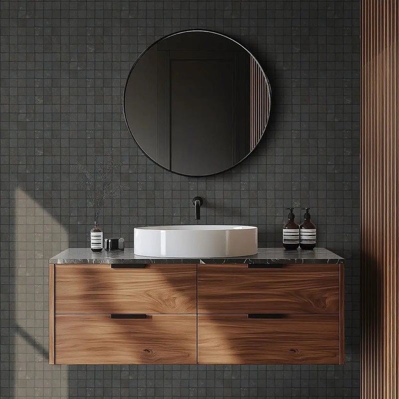 Elbe Obsidian Lappato Porcelain Mosaics 2x2 in a finished room