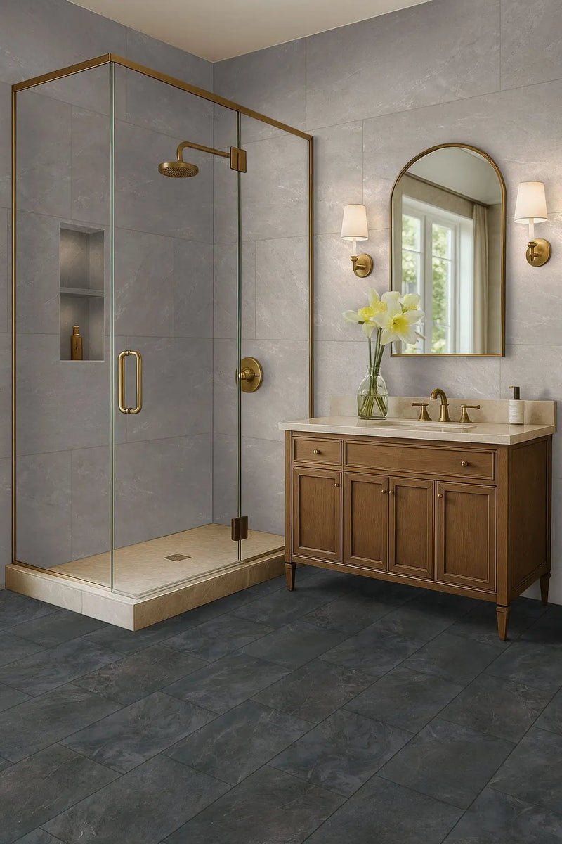 Elbe Obsidian Lappato Porcelain Mosaics 2x2 in a finished room