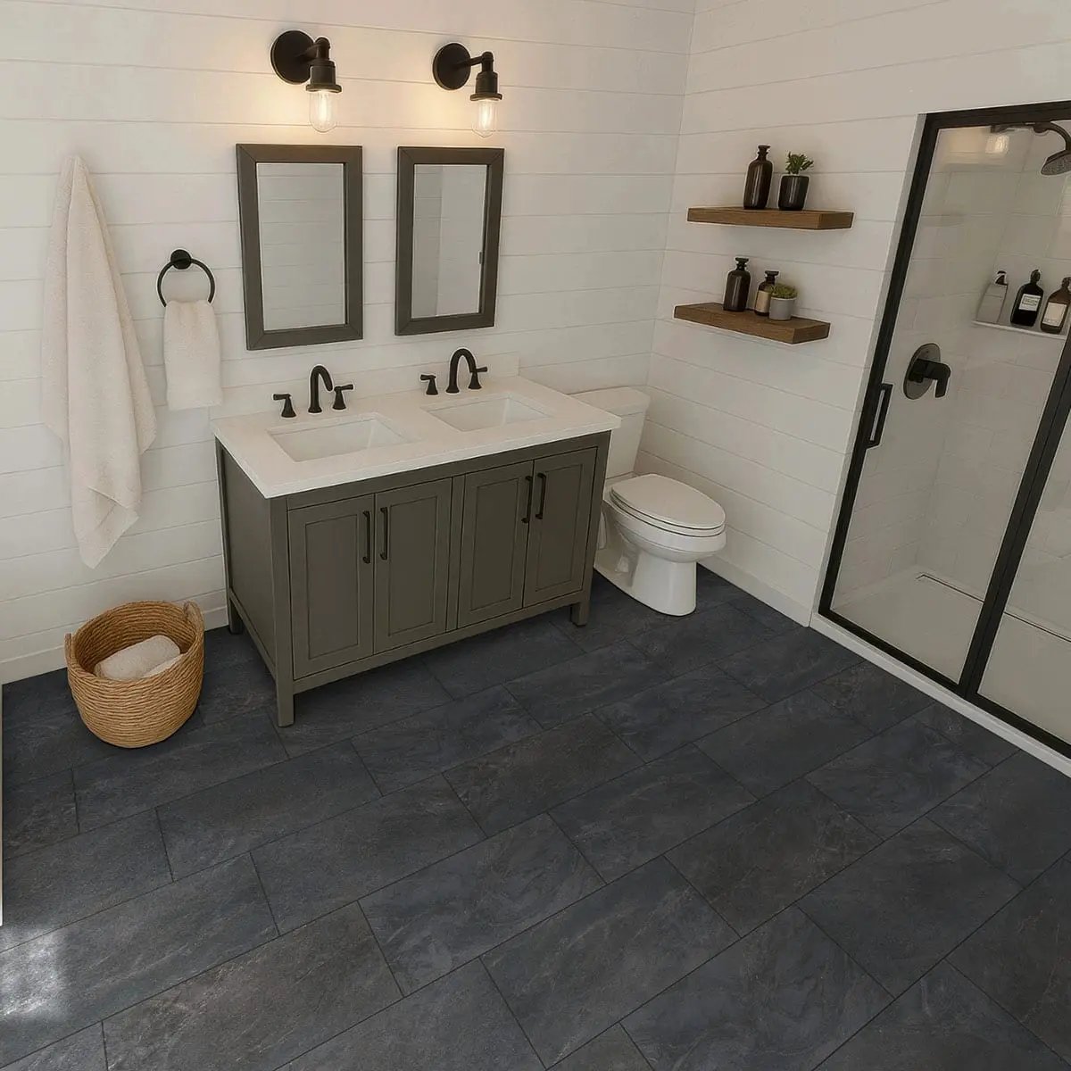 Elbe Obsidian Lappato Porcelain Tiles 12x24 in a finished room