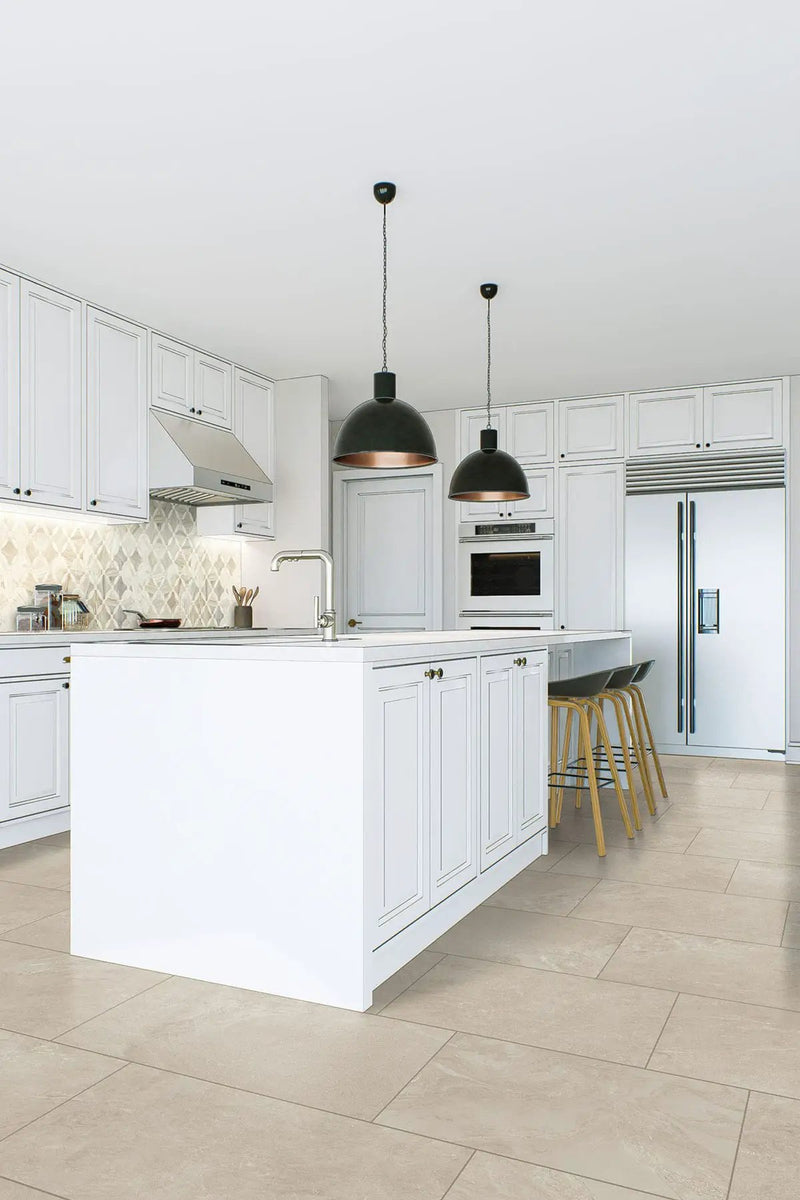 Elbe Sand Lappato Bullnose Porcelain Moldings 3x24 in a finished room