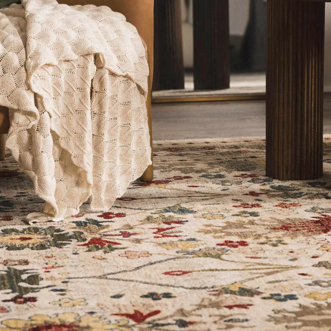 Neola White/Brown Oushak Rug by Boutique Rugs