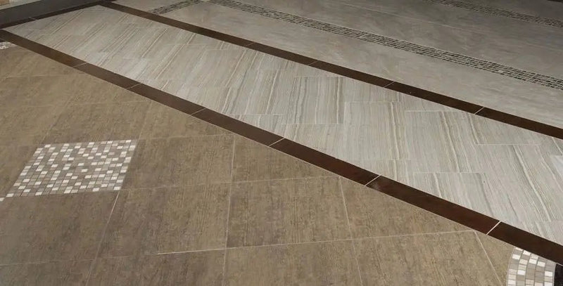 Eramosa Silver Matte Bullnose Limestone Look Porcelain Moldings 3x18 in a finished room