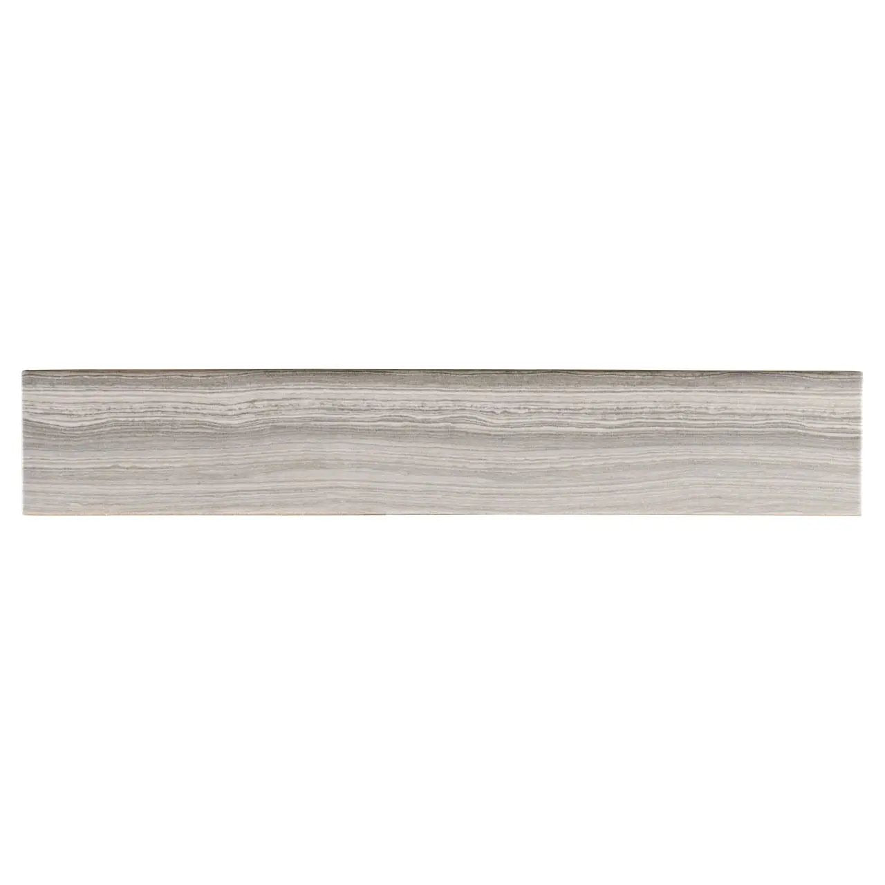 Eramosa Silver Matte Bullnose Limestone Look Porcelain Moldings 3x18 close up
