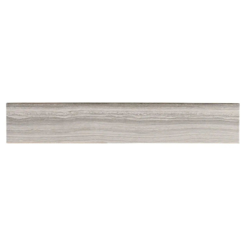 Eramosa Silver Matte Bullnose Limestone Look Porcelain Moldings 3x18 close up