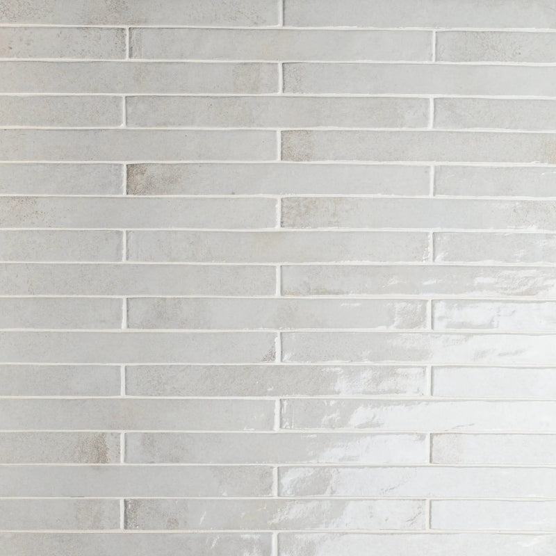 Flamenco Princess White 2x18 Glossy Porcelain Tiles close up