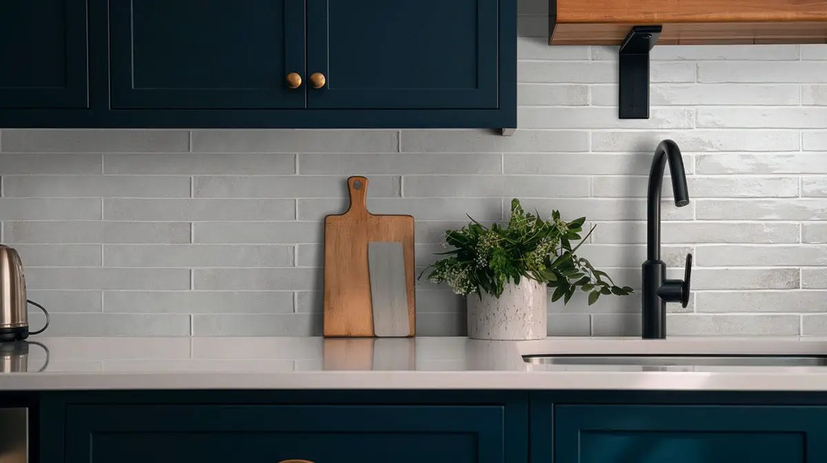 Flamenco Princess White 2x18 Glossy Porcelain Tiles in a finished room