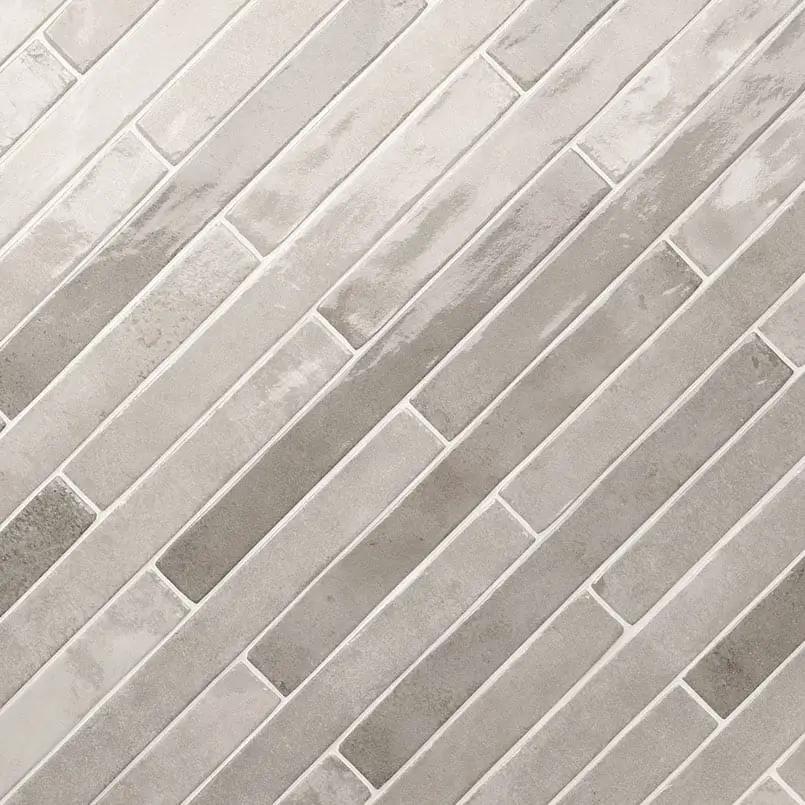 Flamenco Whales Gray 2x18 Glossy Porcelain Tiles angled view