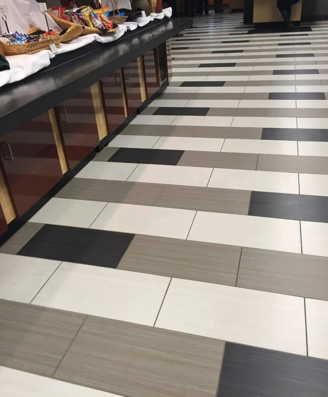 Focus Graphite Matte Bullnose Fabric Look Porcelain Moldings 3x18 in a finished room