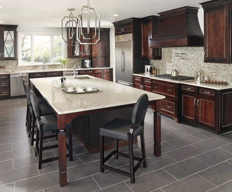 Focus Graphite Matte Fabric Look Porcelain Mosaics 2x2 in a finished room