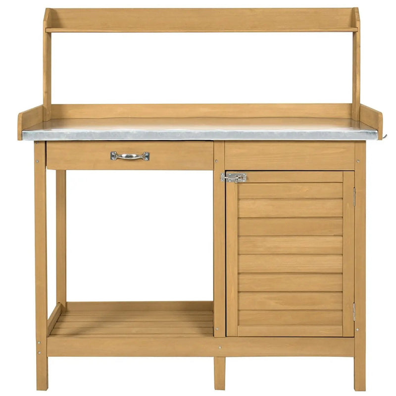 Natural Fir Wood Potting Bench Garden Work Table with Metal Top by HomePacific