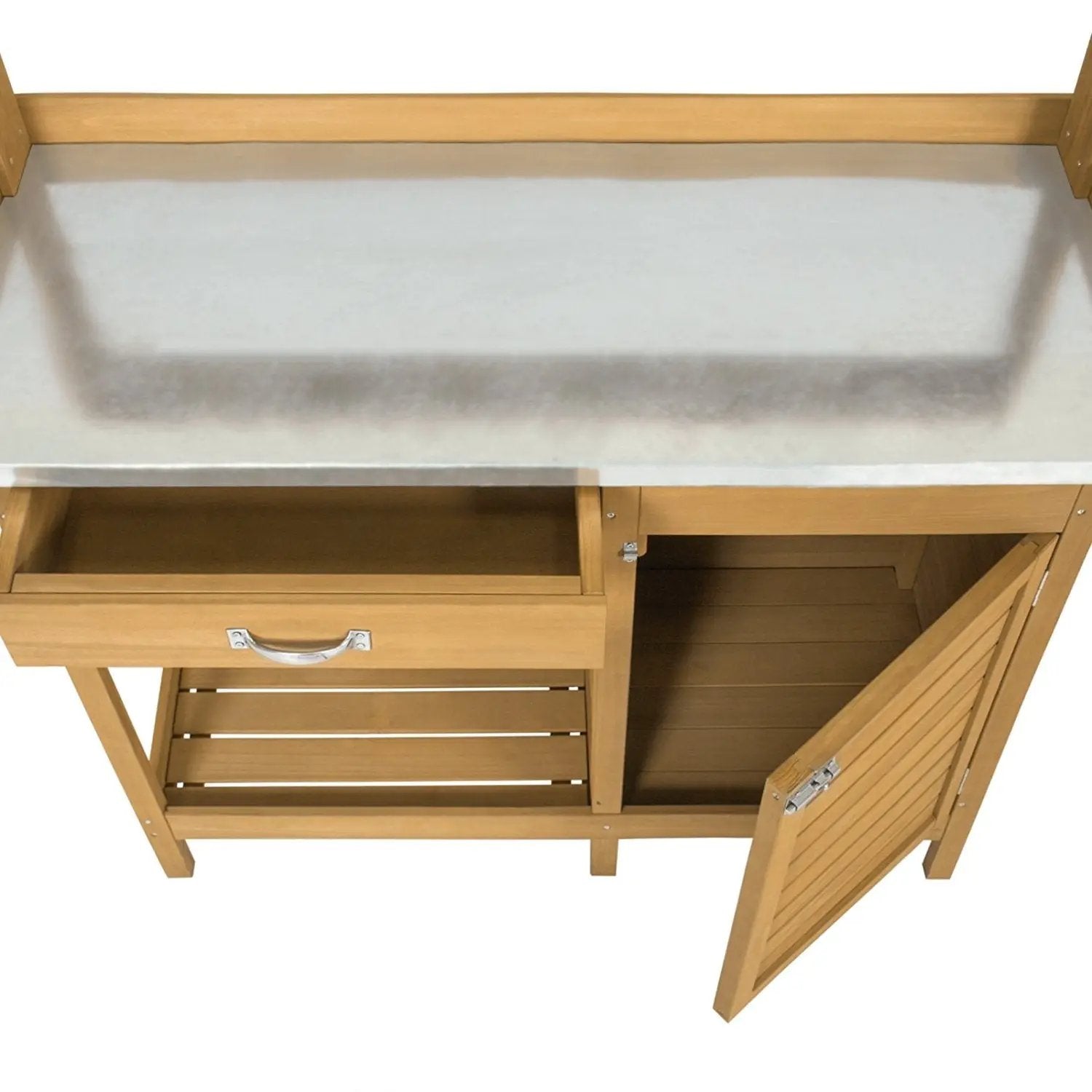 Natural Fir Wood Potting Bench Garden Work Table with Metal Top by HomePacific