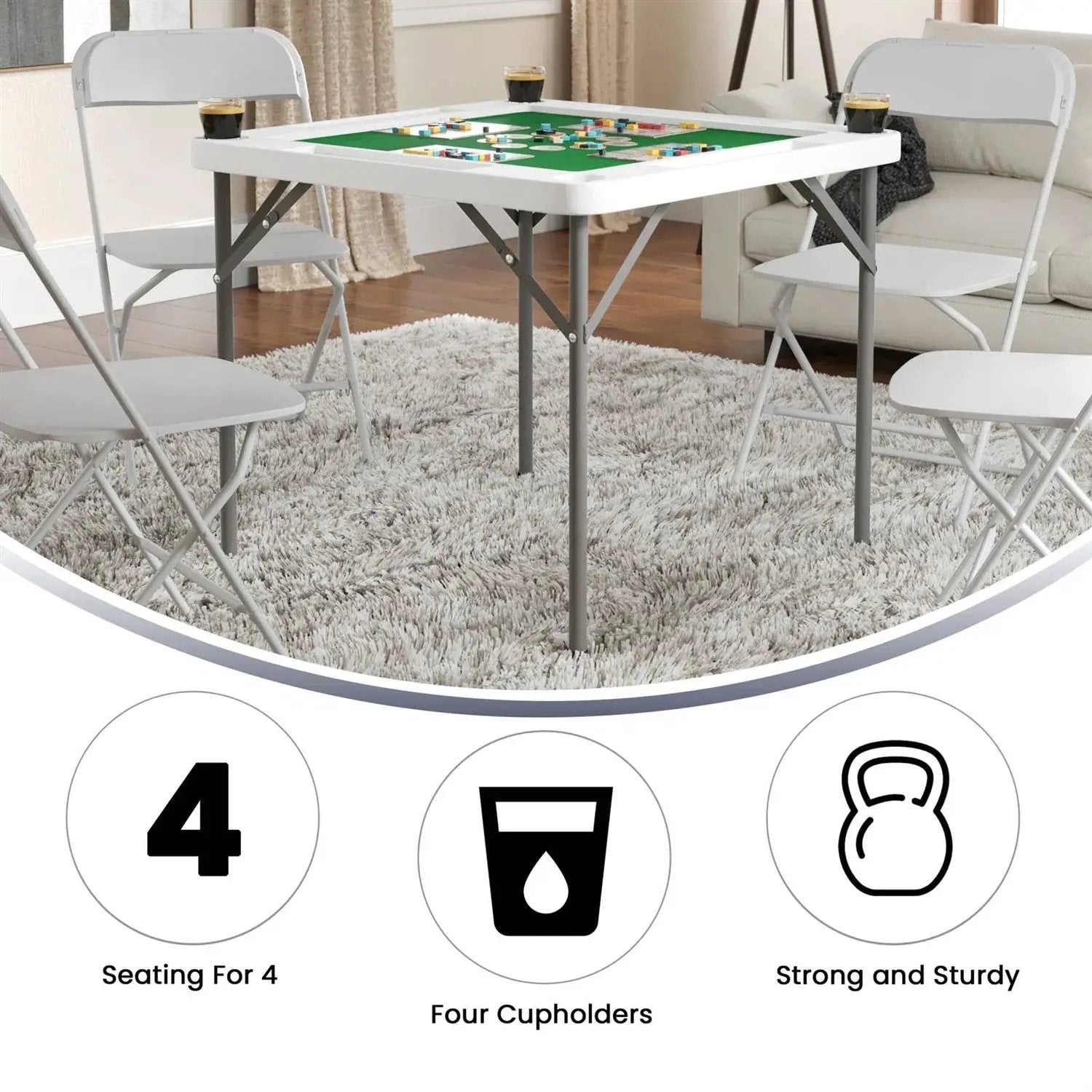 4-Player Square Folding Card Game Poker Table w/ Green Felt Top and Cup Holders by HomePacific