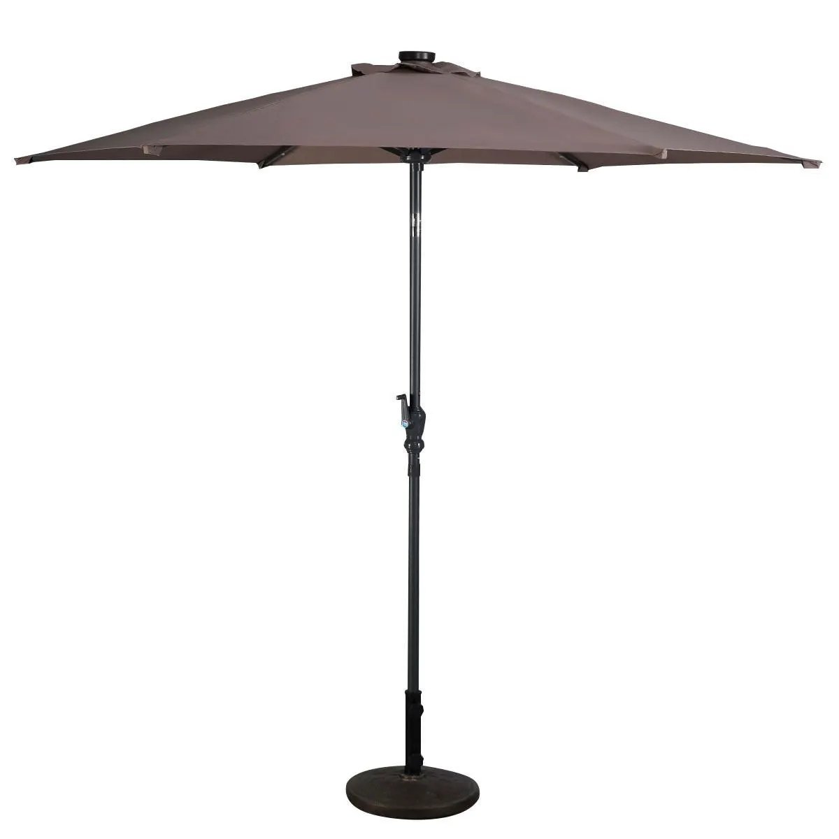 Tan 9-Ft Patio Umbrella with Steel Pole Crank Tilt and Solar LED Lights by HomePacific