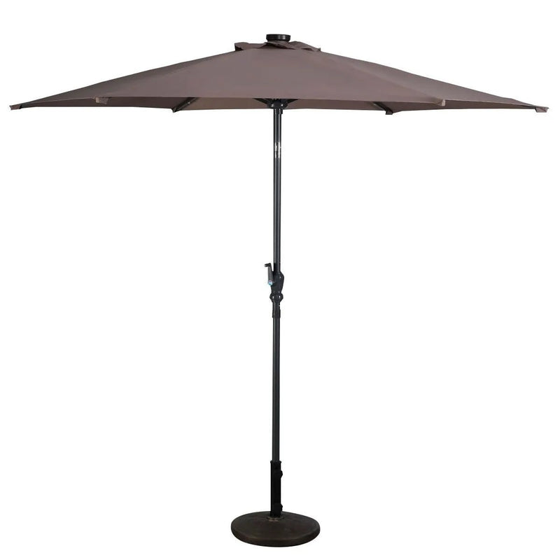 Tan 9-Ft Patio Umbrella with Steel Pole Crank Tilt and Solar LED Lights by HomePacific
