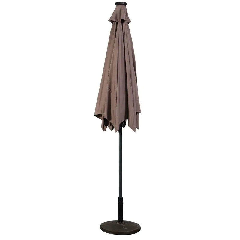 Tan 9-Ft Patio Umbrella with Steel Pole Crank Tilt and Solar LED Lights by HomePacific