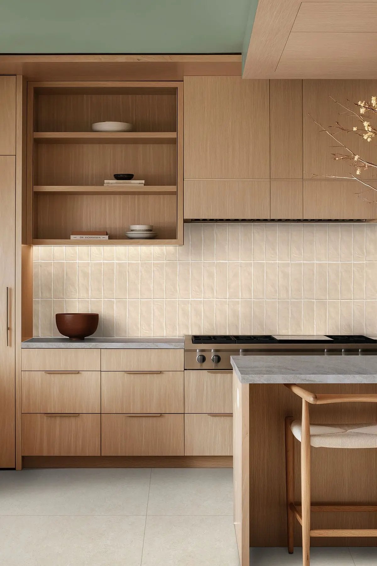 Girona Marfil Lappato Limestone Look Porcelain Tiles 24x48 in a finished room