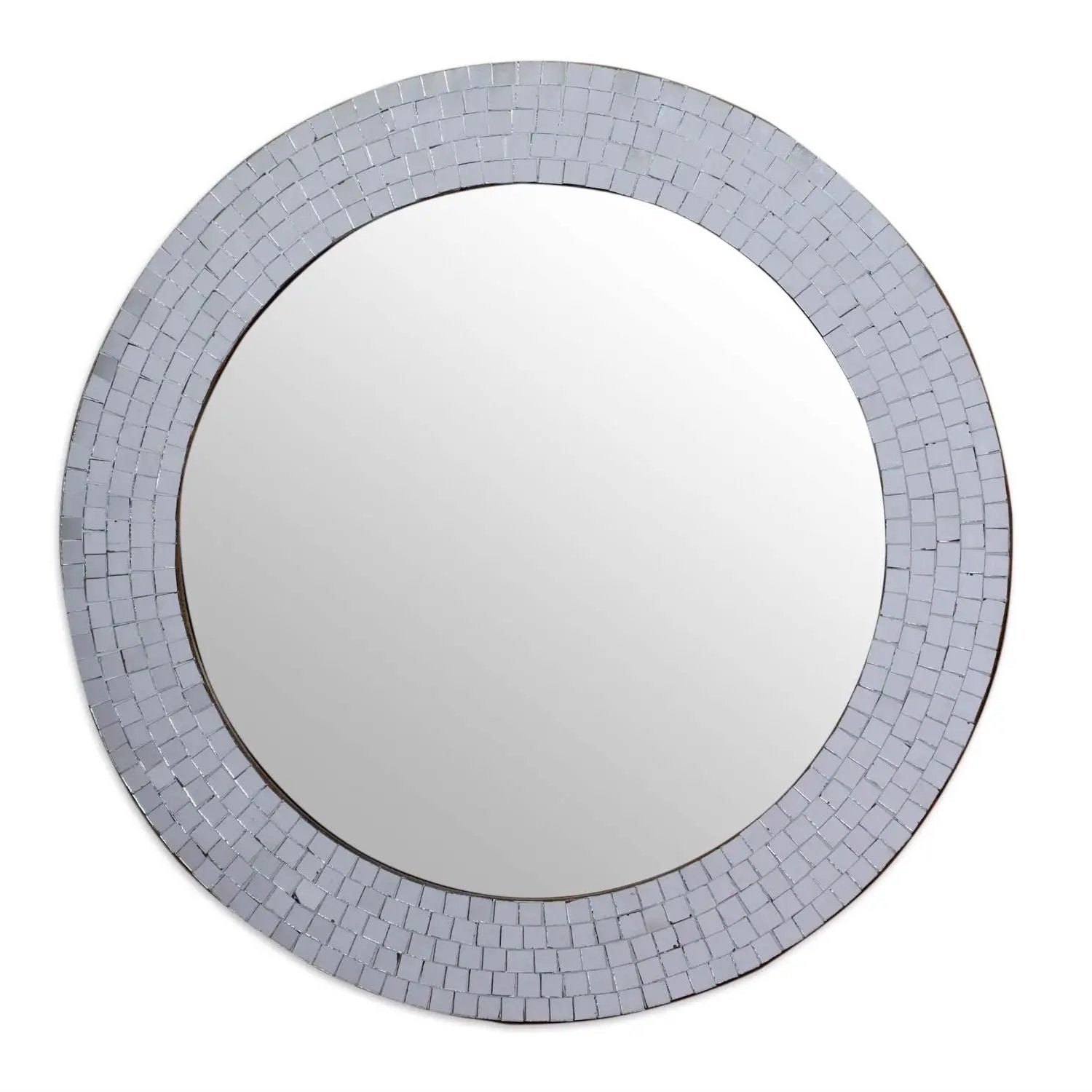 Modern Round Circular Bathroom Wall Mirror with Mosaic Glass Silver Frame by HomePacific