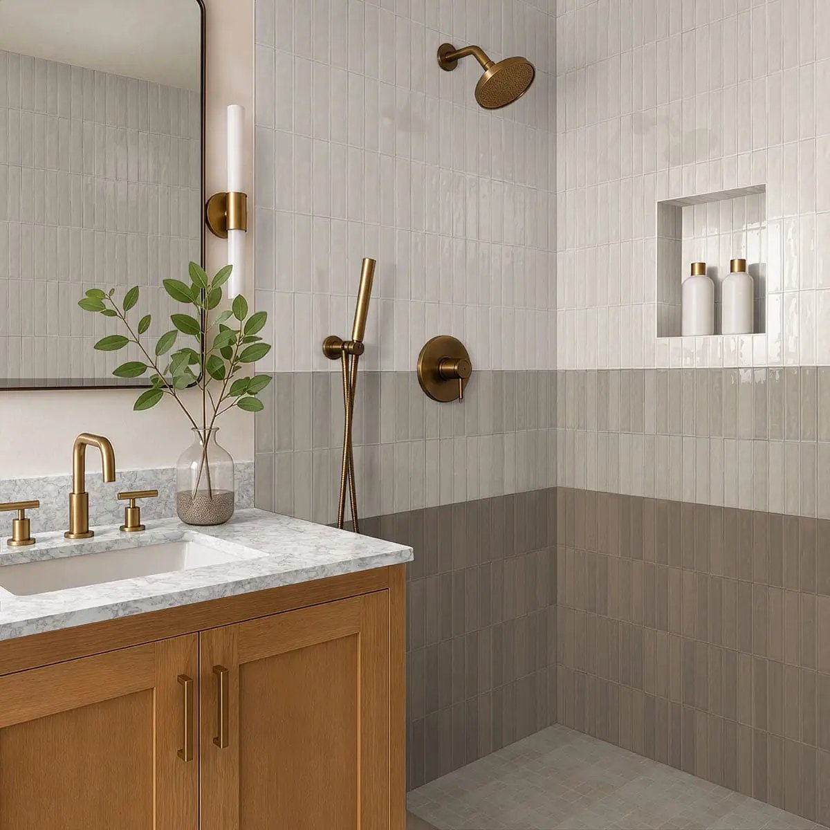 Gridscale Gris Matte Ceramic Mosaics 2x2 in a finished room