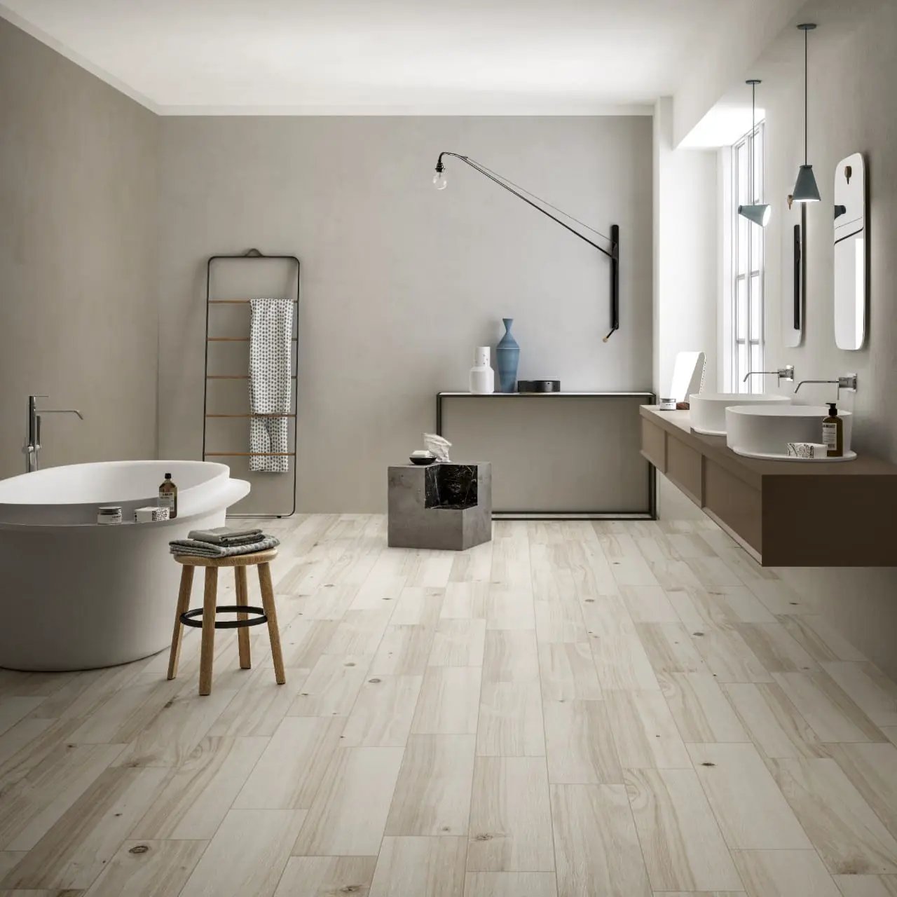 Havenwood Dove Matte Chevron Porcelain Mosaics 12x15 in a finished room