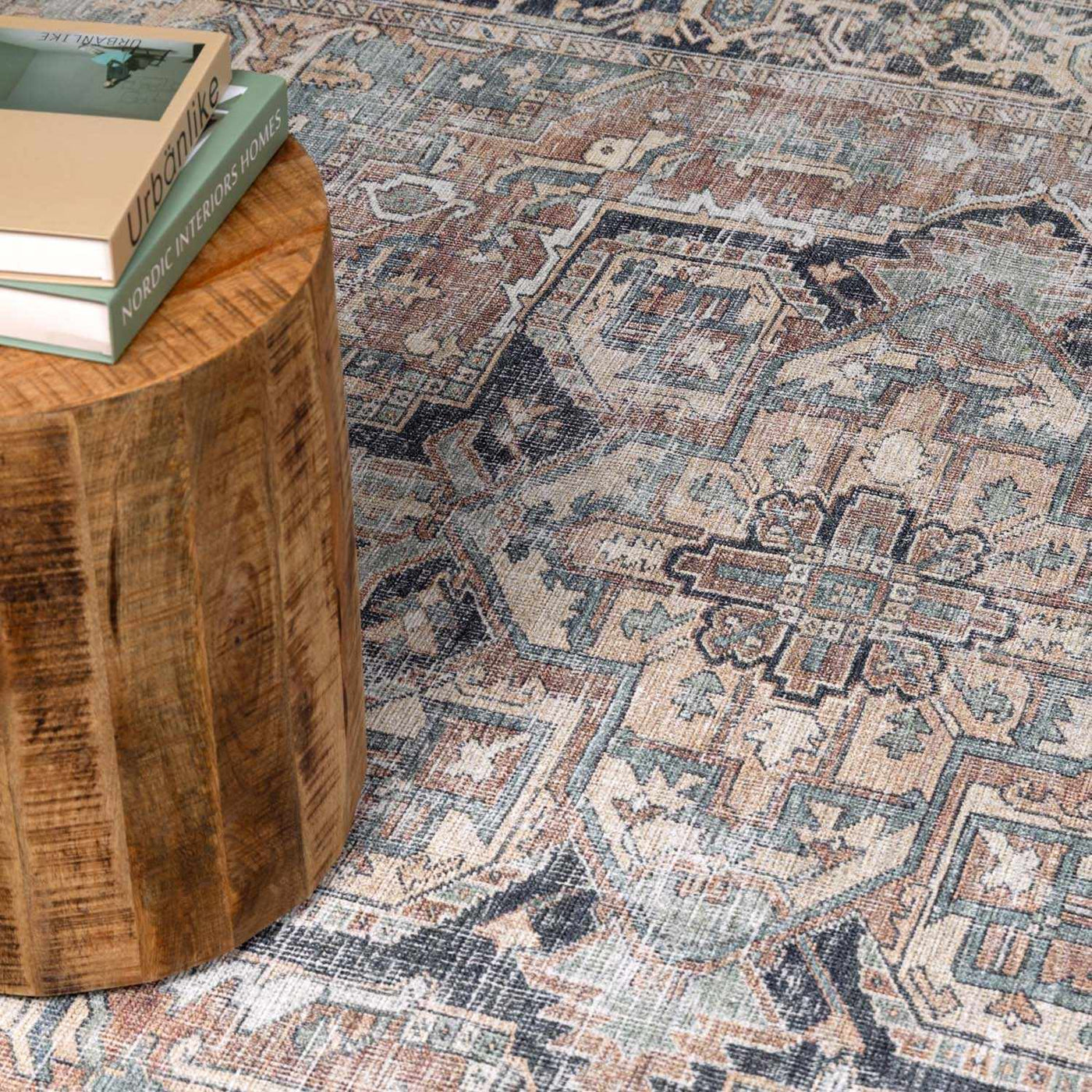 Green Nisa Tumble Dry Washable Rug by Boutique Rugs