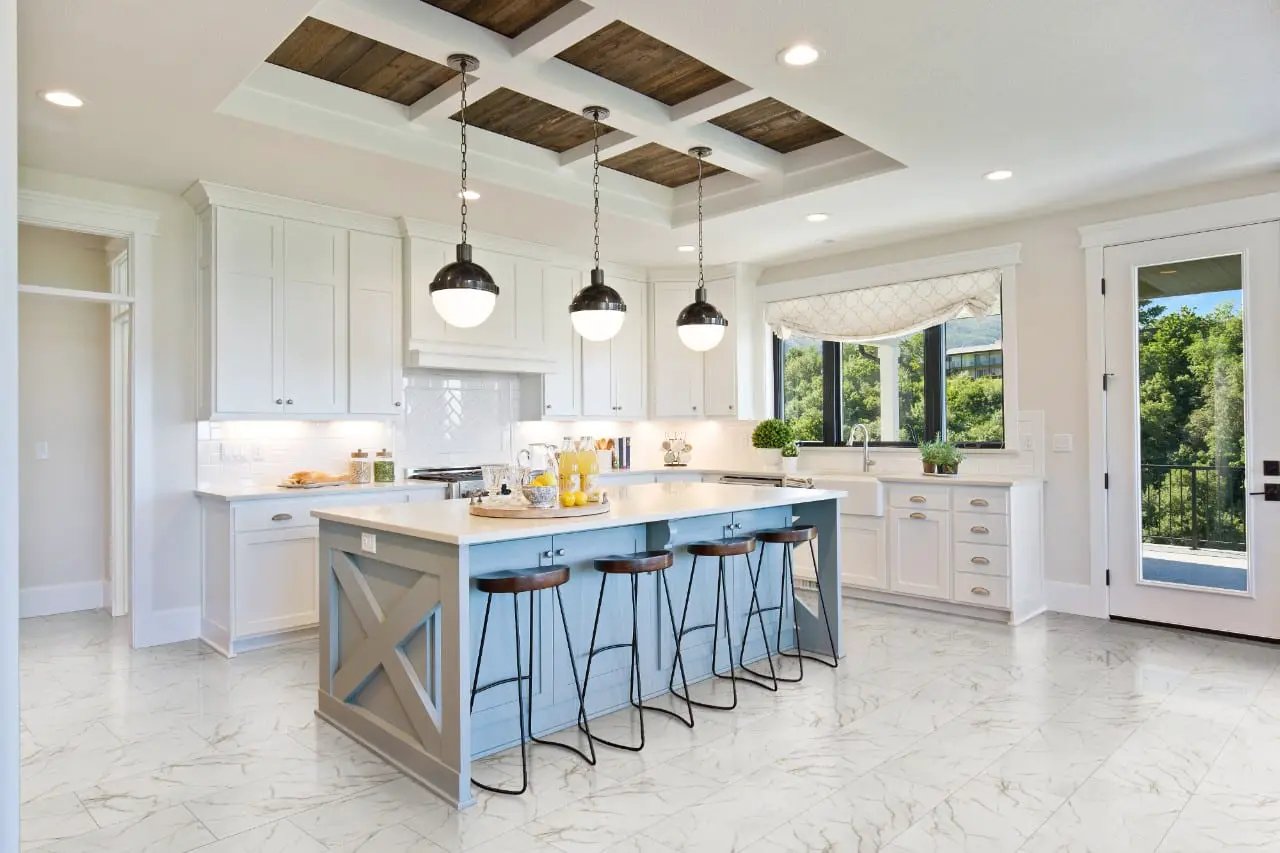 Kaya Calacatta Lucca Matte Marble Look Porcelain Tiles 12x24 in a finished room